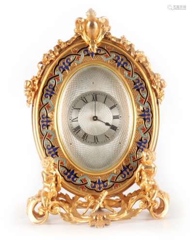 A LATE 19TH CENTURY FRENCH ORMOLU AND CHAMPLEVE ENAMEL