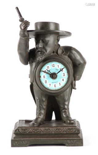A LATE 19TH CENTURY FRENCH FIGURAL ALARM CLOCK modelled