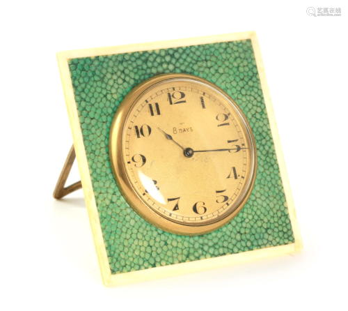 AN ART DECO SHAGREEN AND IVORY 8 DAY STRUT CLOCK of