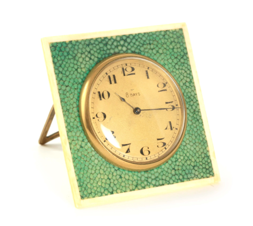 AN ART DECO SHAGREEN AND IVORY 8 DAY STRUT CLOCK of