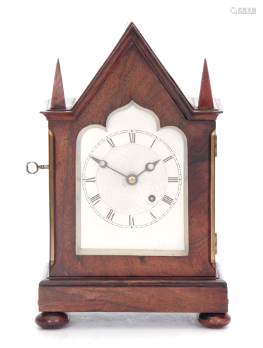 A SMALL 19TH CENTURY ENGLISH ROSEWOOD FUSEE MANTEL