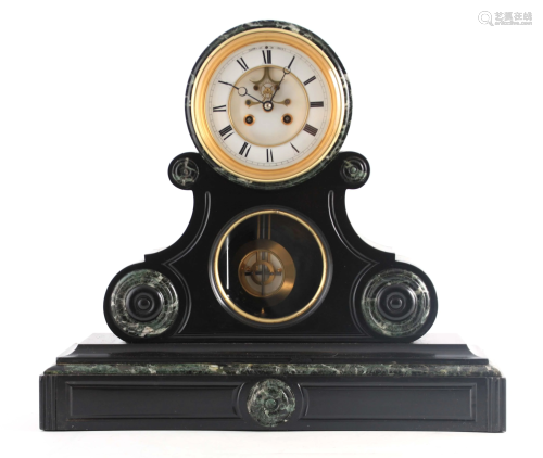 A LATE 19TH CENTURY FRENCH BLACK SLATE AND GREEN MARBLE