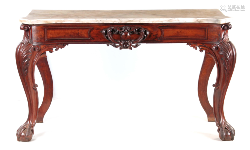 A REGENCY MAHOGANY SERPENTINE SERVING TABLE with w…