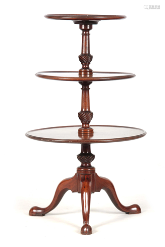 A GEORGE III MAHOGANY THREE TIER DUMB WAITER with