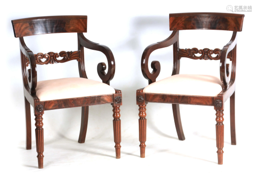 A PAIR OF REGENCY MAHOGANY OPEN ARMCHAIRS wit…