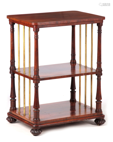 A LATE REGENCY FIGURED ROSEWOOD WHATNOT IN THE MA…