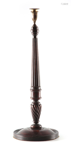 A 19TH CENTURY MAHOGANY CANDLESTICK OF LARGE SIZE with