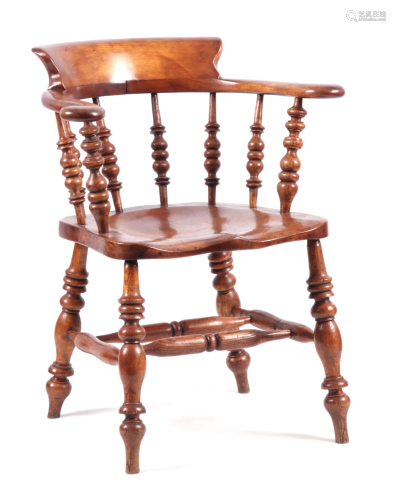 A 19TH CENTURY ELM SMOKERS BOW ARMCHAIR with ho…