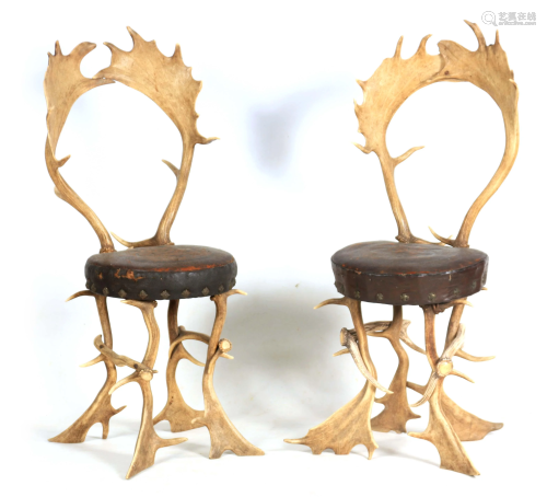 A PAIR OF LATE 19TH CENTURY STAG ANTLER CHAIRS the