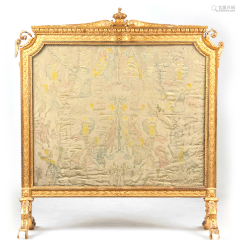 A LATE 19TH CENTURY GILT GESSO FIRE SCREEN with dot and