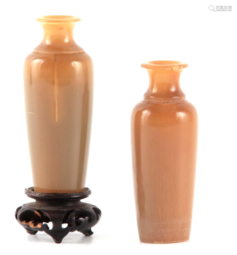 A PAIR OF LATE 19TH CENTURY CHINESE RHINO HORN VASES
