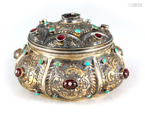 A 19TH CENTURY AUSTRIAN SILVER-GILT AND JEWELLED RING