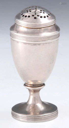 A GEORGE III SILVER POUNCE POT of bulbous form with a