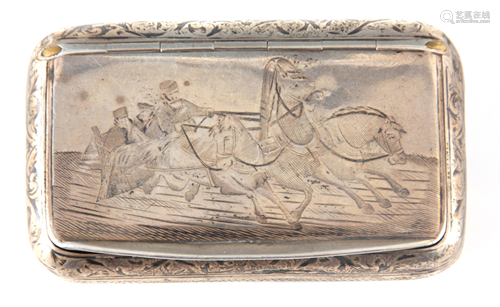 A 19TH CENTURY RUSSIAN SILVER ENGRAVED SNUFF BOX with