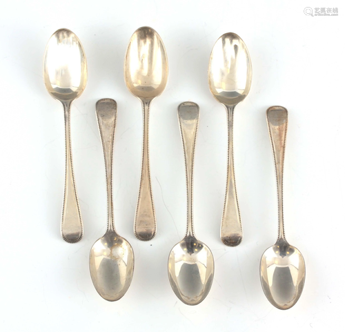 A SET OF SIX VICTORIAN BEAD EDGE SILVER TEASPOONS by