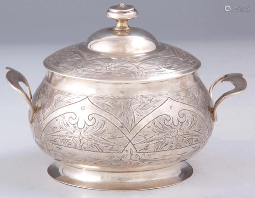 A 19TH CENTURY RUSSIAN SILVER BOWL AND COVER engraved