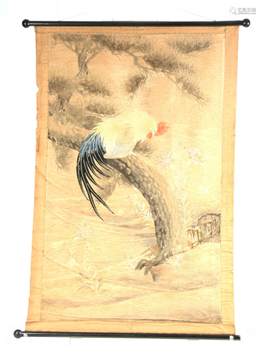 A 19TH CENTURY JAPANESE EMBROIDERED TAPESTRY HANGING