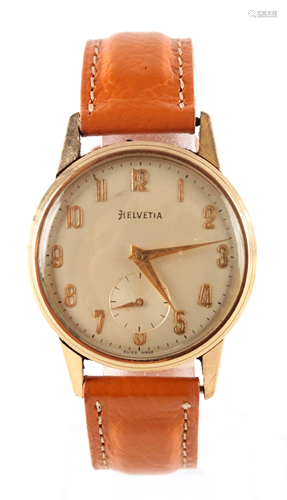 A GENTLEMAN'S 9CT GOLD HELVETIA WRIST WATCH having a