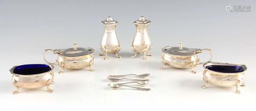 A MID 20TH CENTURY SIX-PIECE SILVER CONDIMENTS SET IN