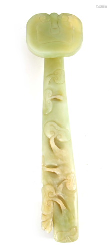 A CHINESE CARVED JADE RUYI SCEPTER carved with fungus