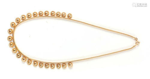 A LADIES 18CT GOLD NECKLACE with ball and hoop links