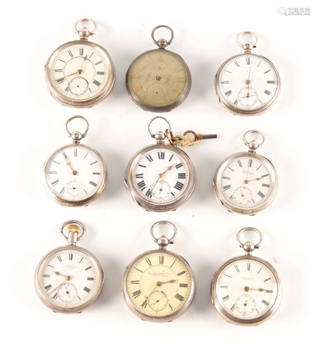 A COLLECTION OF NINE SILVER OPEN FACED POCKET WATCHES