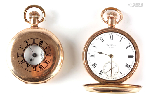 TWO AMERICAN GOLD PLATED WALTHAM POCKET WATCHES the