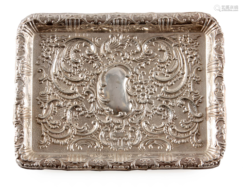 A GEORGE V ROCOCO STYLE SILVER TRAY of rectangular