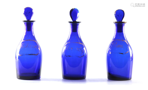 A SET OF THREE EARLY 19TH CENTURY BRISTOL BLUE GLASS