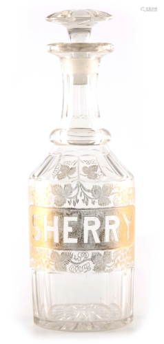 A 19TH CENTURY CUT GLASS SHERRY DECANTER AND STOPPER