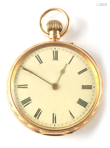 AN 18CT GOLD OPEN FACED POCKET WATCH with foliate