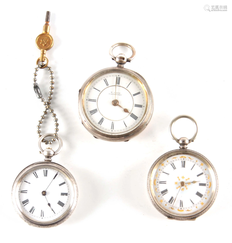 A COLLECTION OF THREE SILVER OPEN FACE FOB WATCHES one