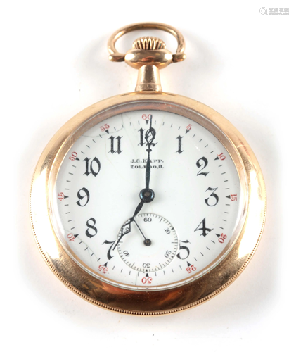 AN AMERICAN 14CT GOLD OPEN FACED POCKET WATCH signed