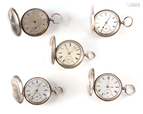 A COLLECTION OF FIVE SILVER FULL HUNTER POCKET WATCHES