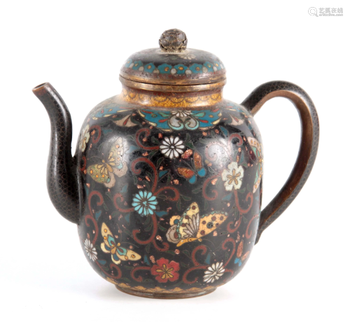 A JAPANESE MEIJI PERIOD CLOISONNE TEAPOT decorated with