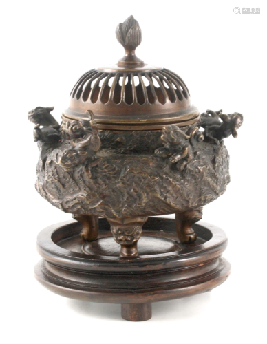 A 19TH CENTURY CHINESE BRONZE CENSER with dome-shaped