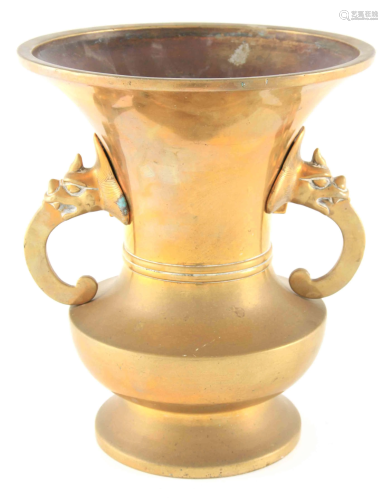 A 19TH CENTURY CHINESE BRASS VASE of baluster form with