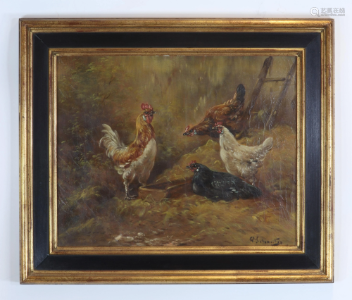 Paul SCHOUTEN (1860-1922) Oil on canvas rooster and