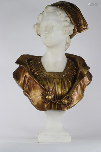 Carrara marble and gilded bronze bust - signed Van