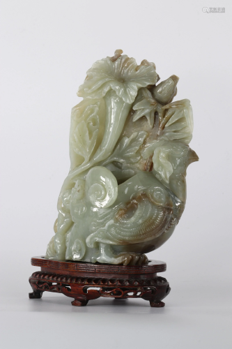 China jade brush holder decorated with phoenix and