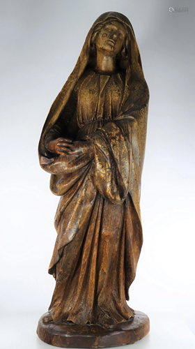 Large sculpture The Virgin in prayer in wood. 16th