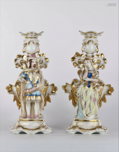Pair of 19th century Paris porcelain candlesticks