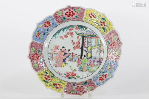 Chinese famille rose plate with 18th century garden