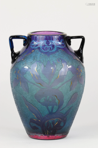 Saint Louis Art Nouveau vase cleared with acid floral