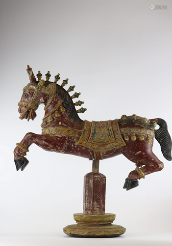 Ayyanar India carved and polychrome wood horse 19th