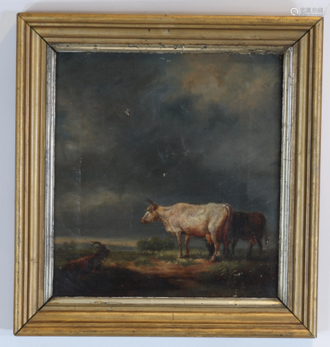 Oil on canvas 18th animals in the meadow