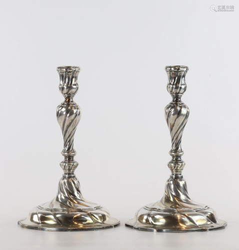 Pair of twisted silver candlesticks punch of Wolfers