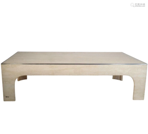 Willy Rizzo Coffee table made of travertine and brass