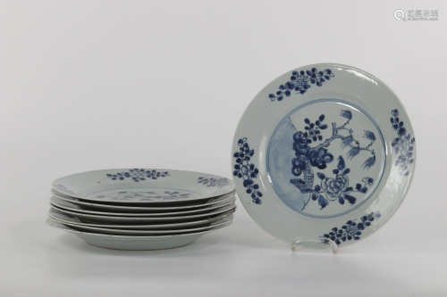 Set of 8 Chinese white blue porcelain plates 18th