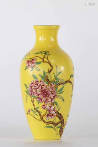 Meiping vase on a yellow background decorated with